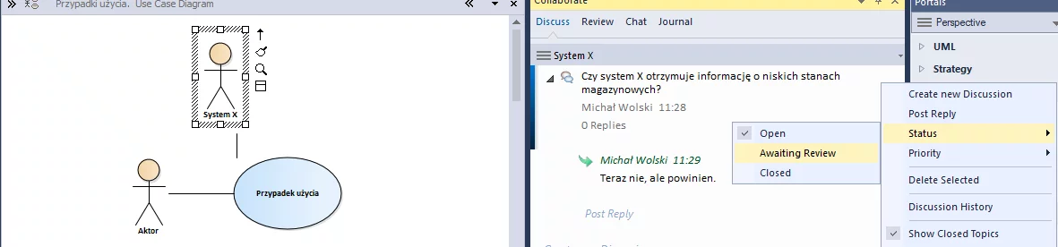 Dyskusja dotycząca elementu